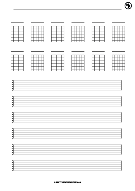 Blank Guitar Chord Boxes & Tablature